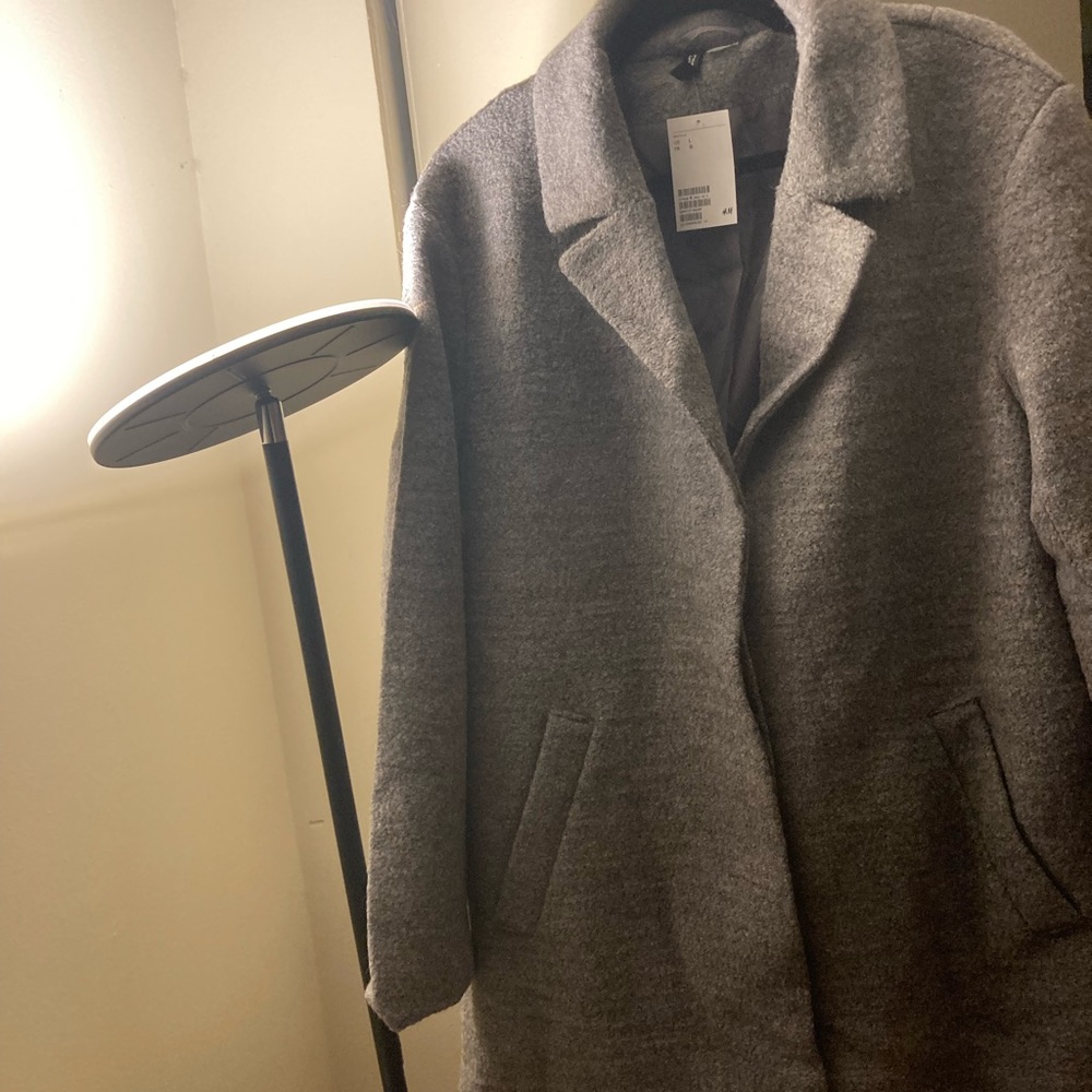 New H&M grey wool jacket about knee length